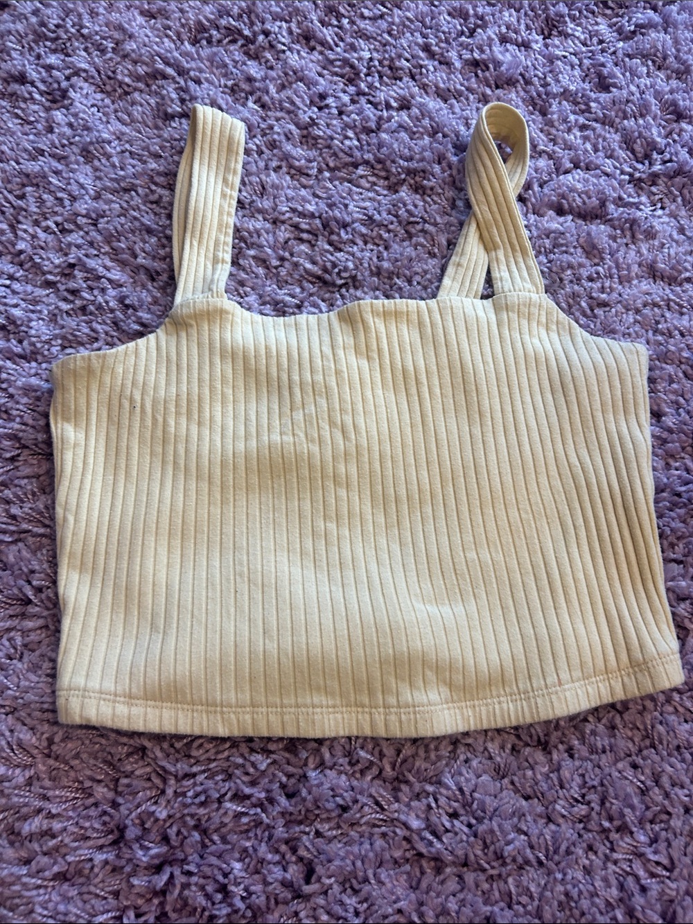 American Eagle Ribbed Yellow Square-Neck Cropped Tank Top